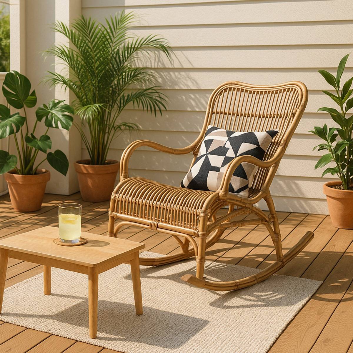 Rocking chair de jardin en rotin Rattan