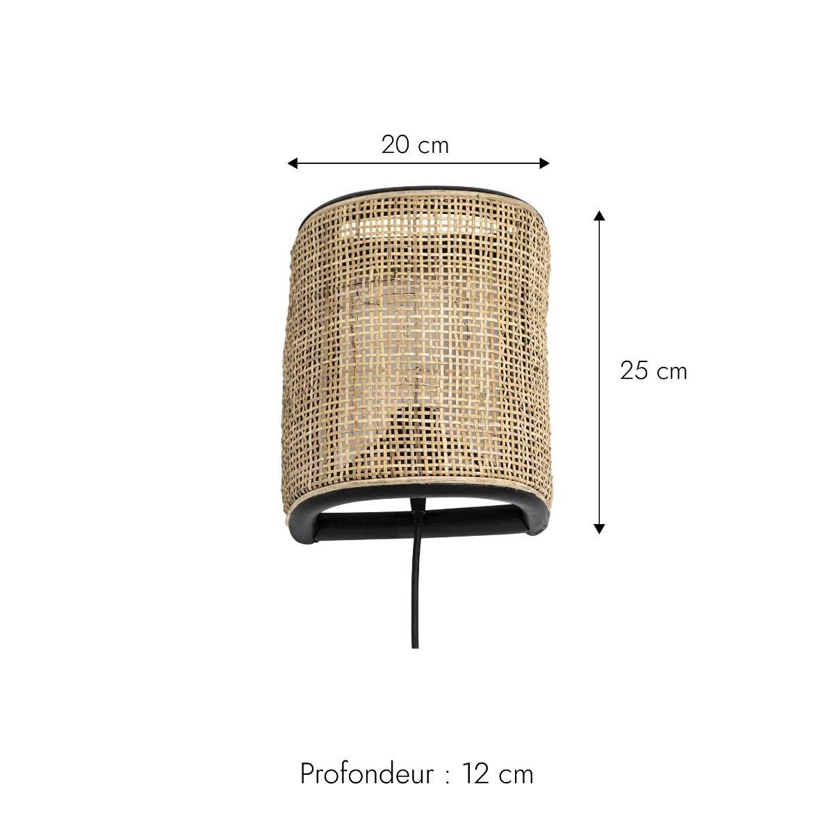 Applique murale demi cercle en rotin et cannage Rim