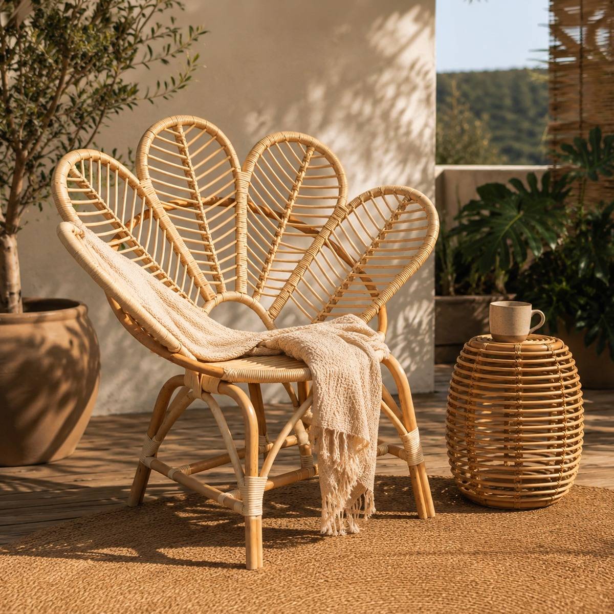 Fauteuil de jardin en rotin fleur Rattan