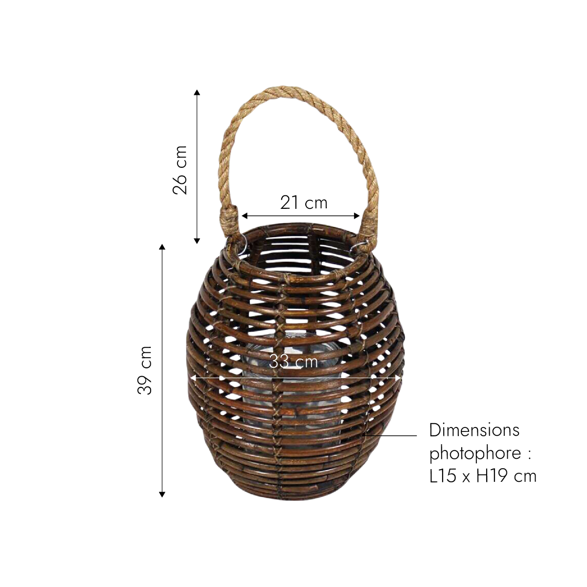 Lanterne ovale en rotin avec corde Rattan