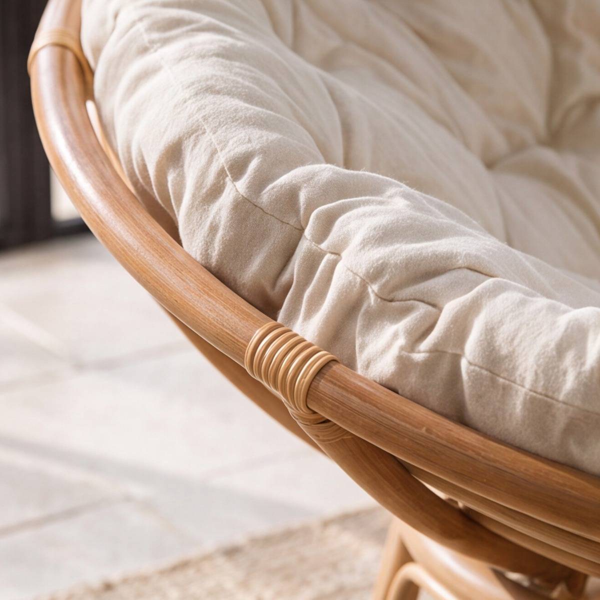 Fauteuil de jardin papasan en rotin avec coussin Rattan