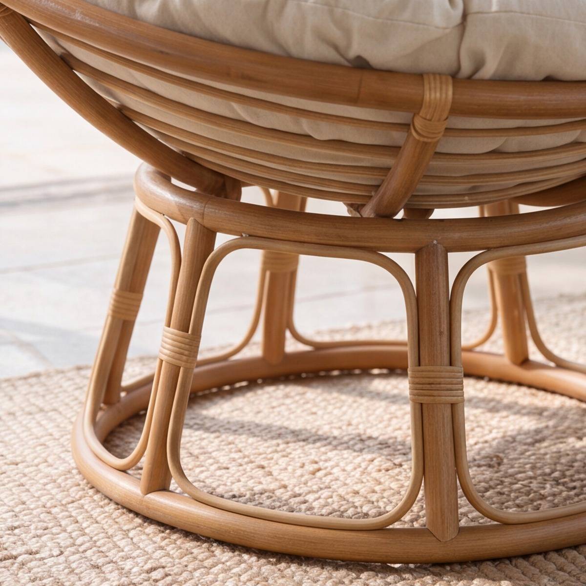 Fauteuil de jardin papasan en rotin avec coussin Rattan
