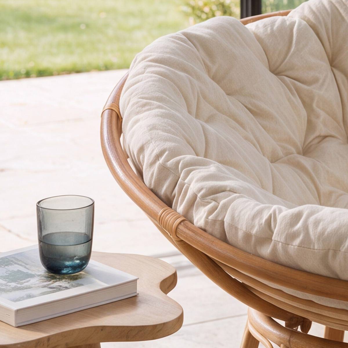 Fauteuil de jardin papasan en rotin avec coussin Rattan
