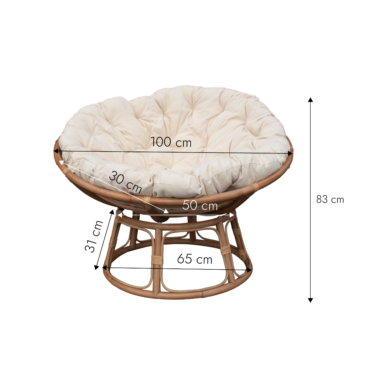 Fauteuil de jardin papasan en rotin avec coussin Rattan