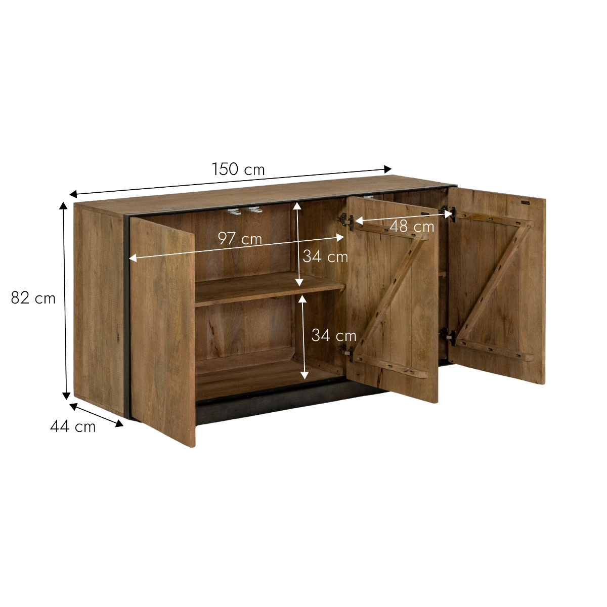 Buffet 3 portes en bois de manguier et métal Isil