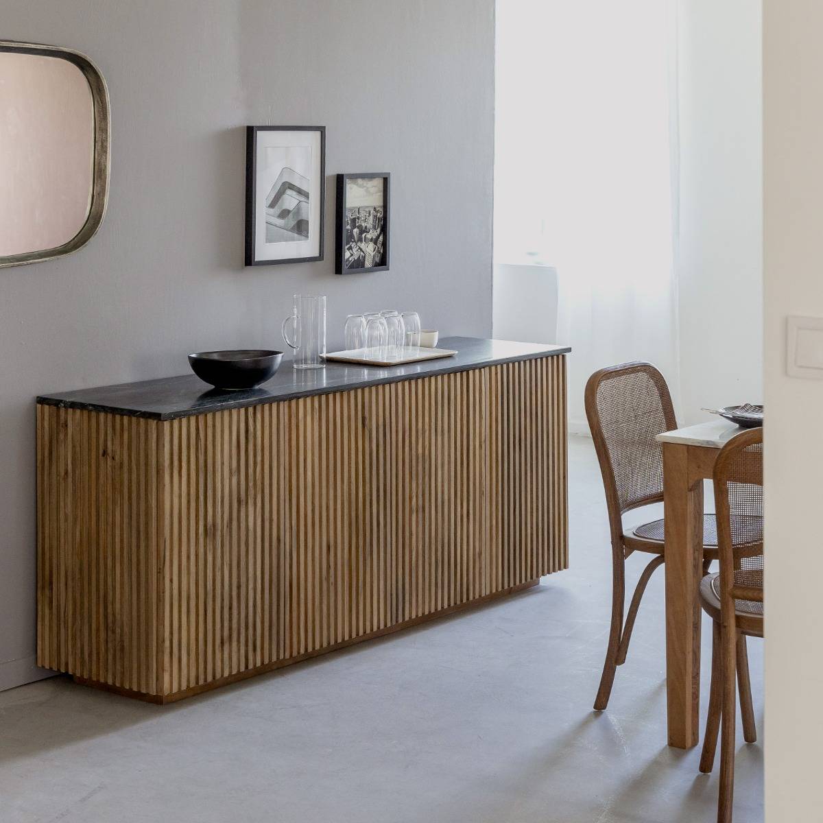 Buffet 4 portes en bois de manguier et marbre Betty