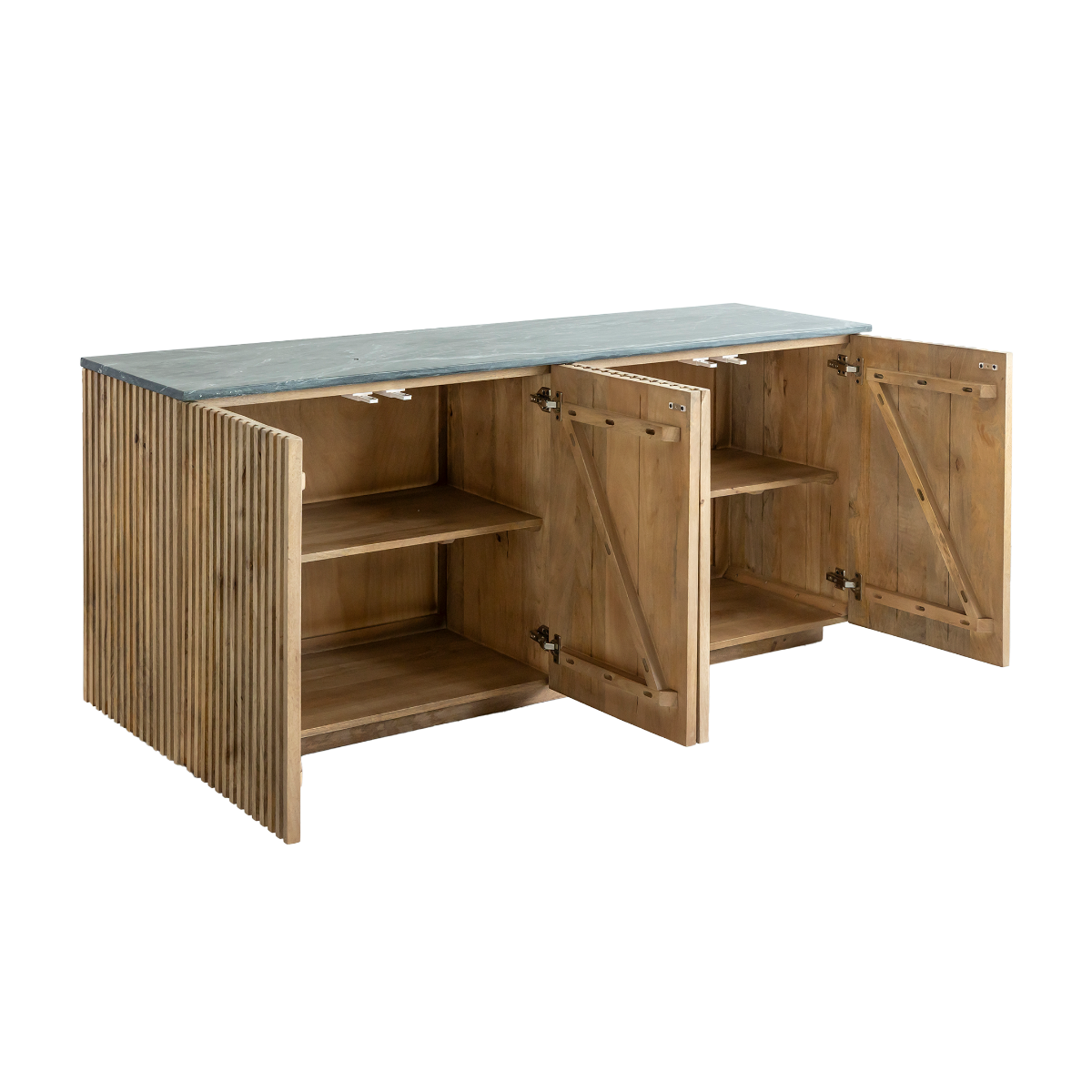 Meuble TV 4 portes en bois de manguier et marbre Betty