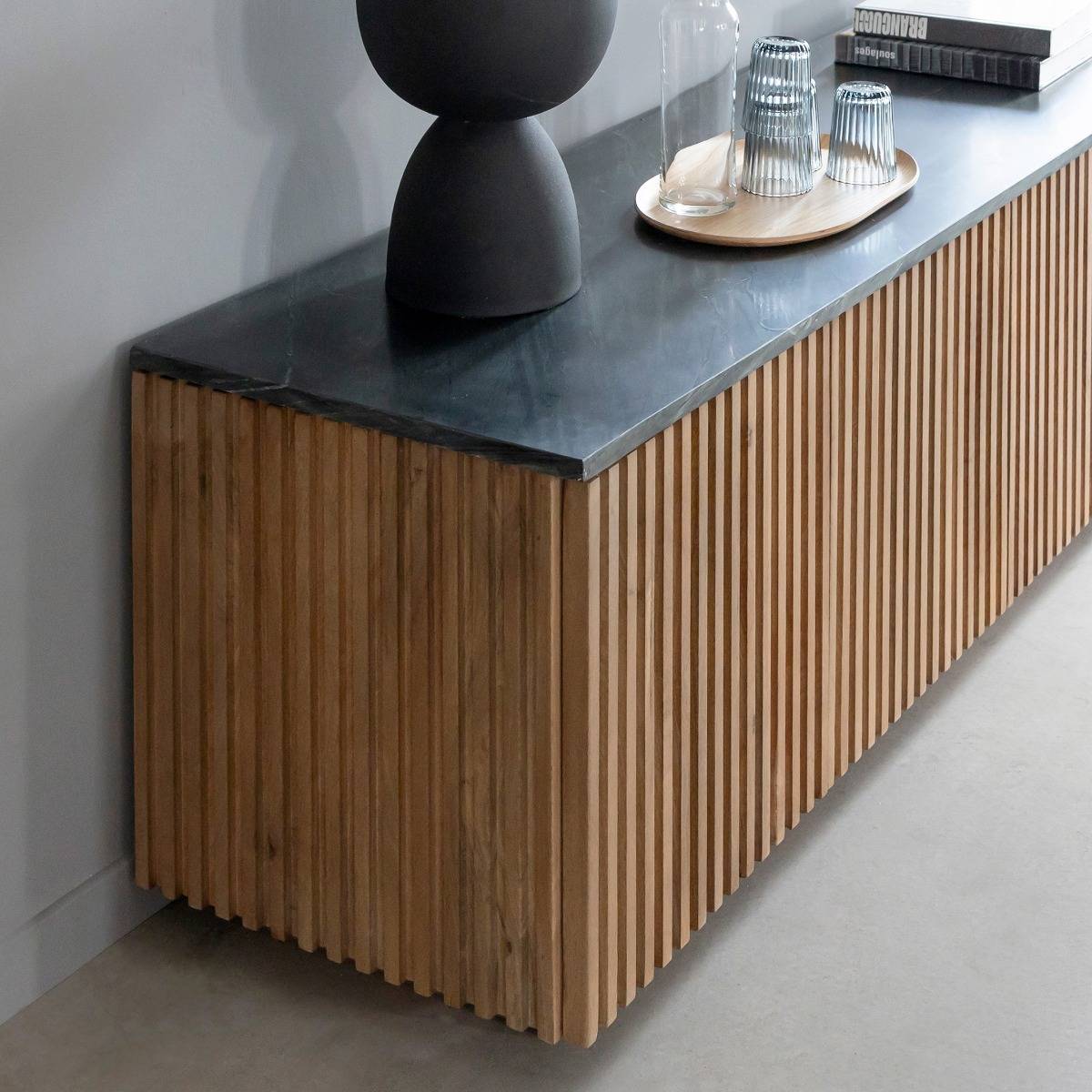 Meuble TV en bois de manguier et marbre Betty