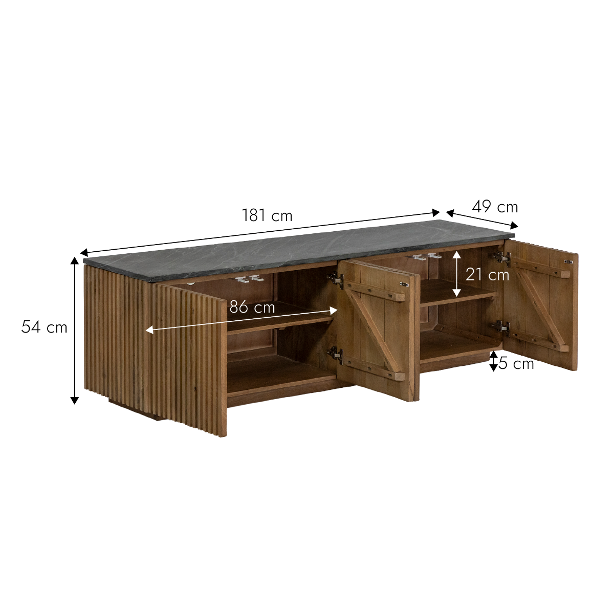 Meuble TV en bois de manguier et marbre Betty