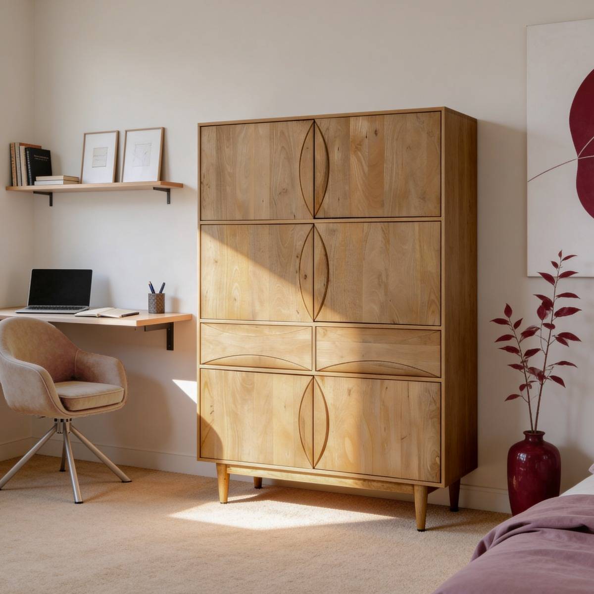 Armoire en bois de manguier 4 portes 2 tiroirs Folia