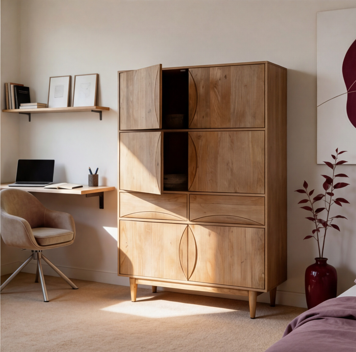 Armoire en bois de manguier 4 portes 2 tiroirs Folia