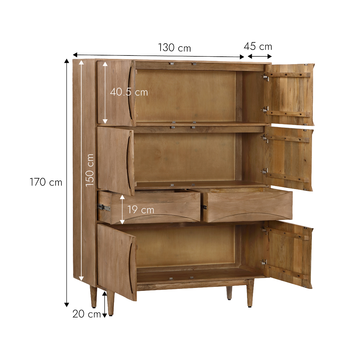 Armoire en bois de manguier 4 portes 2 tiroirs Folia