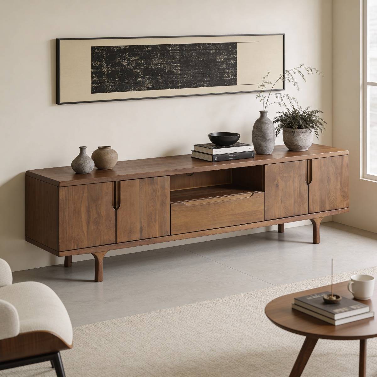 Meuble TV en bois de manguier foncé Warren