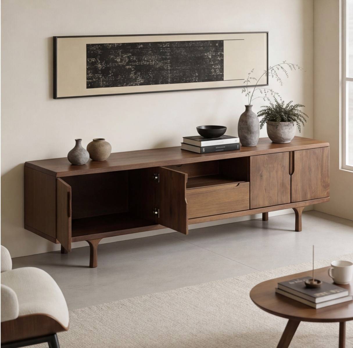 Meuble TV en bois de manguier foncé Warren