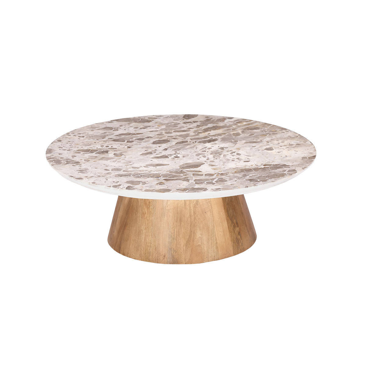 Table basse ronde en bois de manguier et en marbre Mélanie