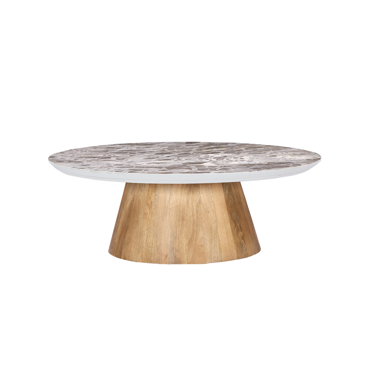 Table basse ronde en bois de manguier et en marbre Mélanie