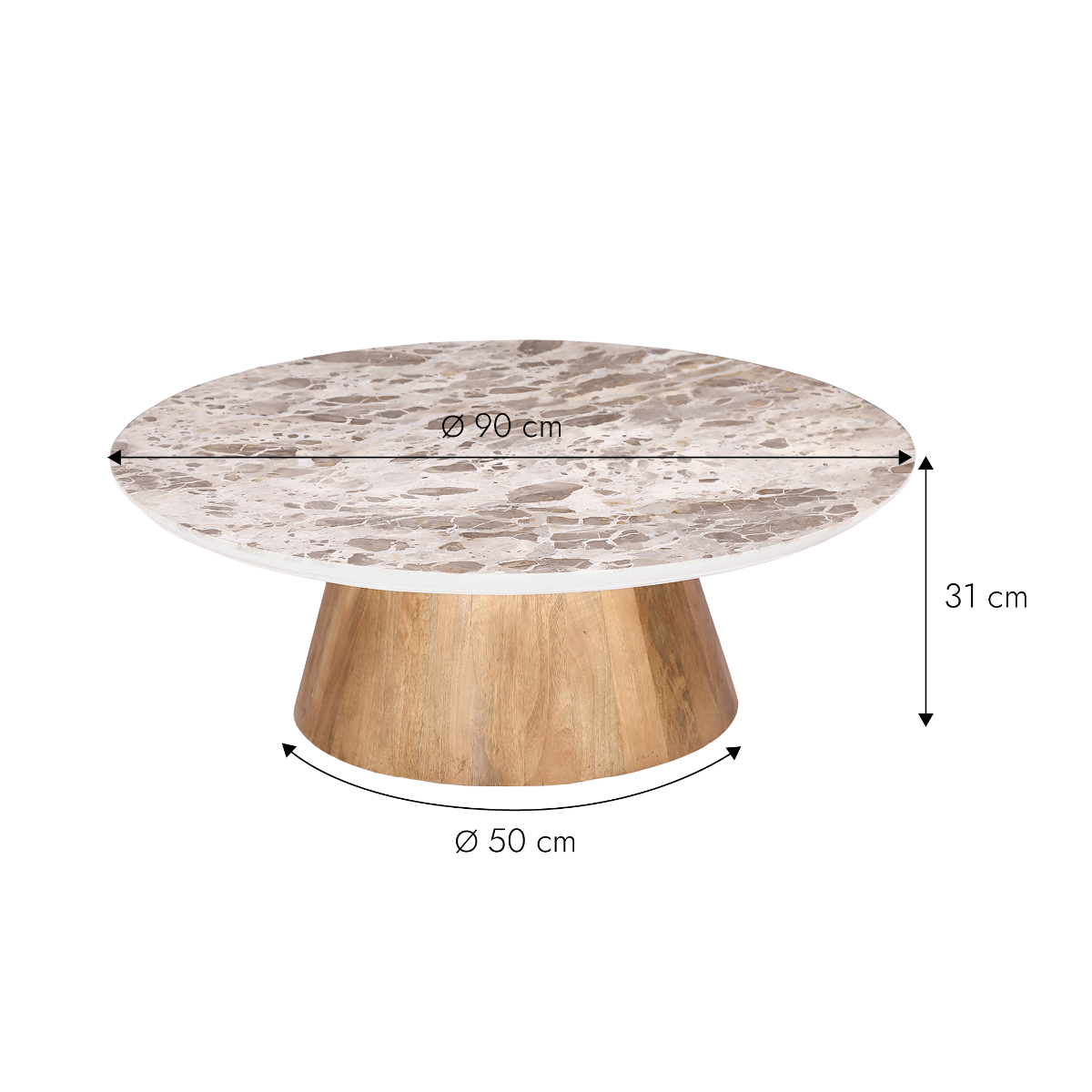 Table basse ronde en bois de manguier et en marbre Mélanie