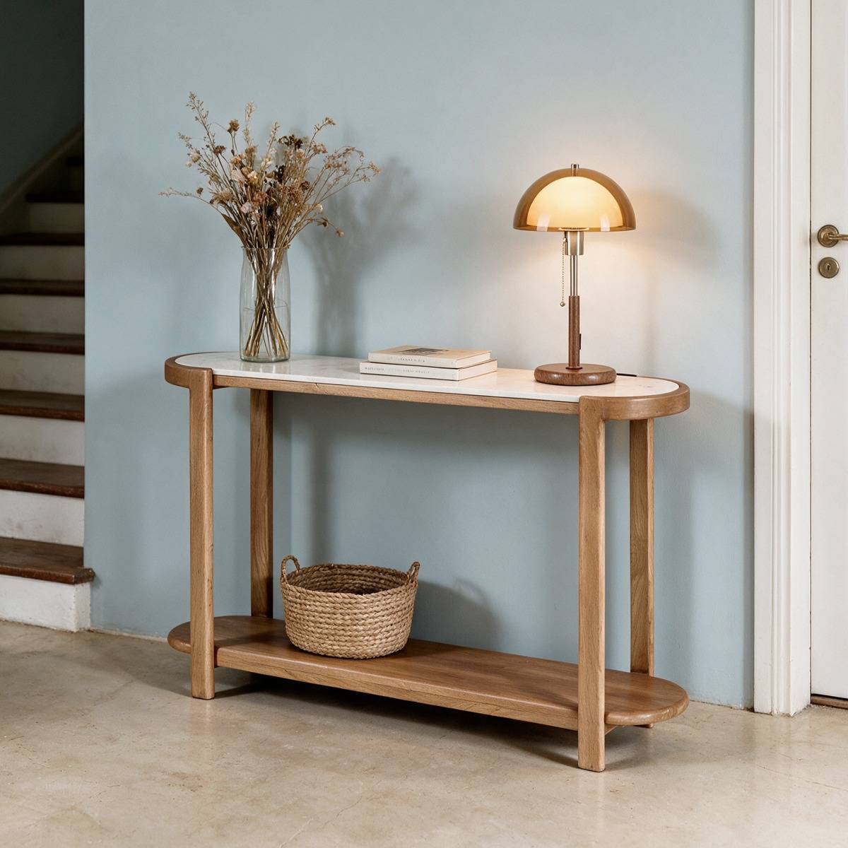 Console en bois de manguier et en marbre Aelyon