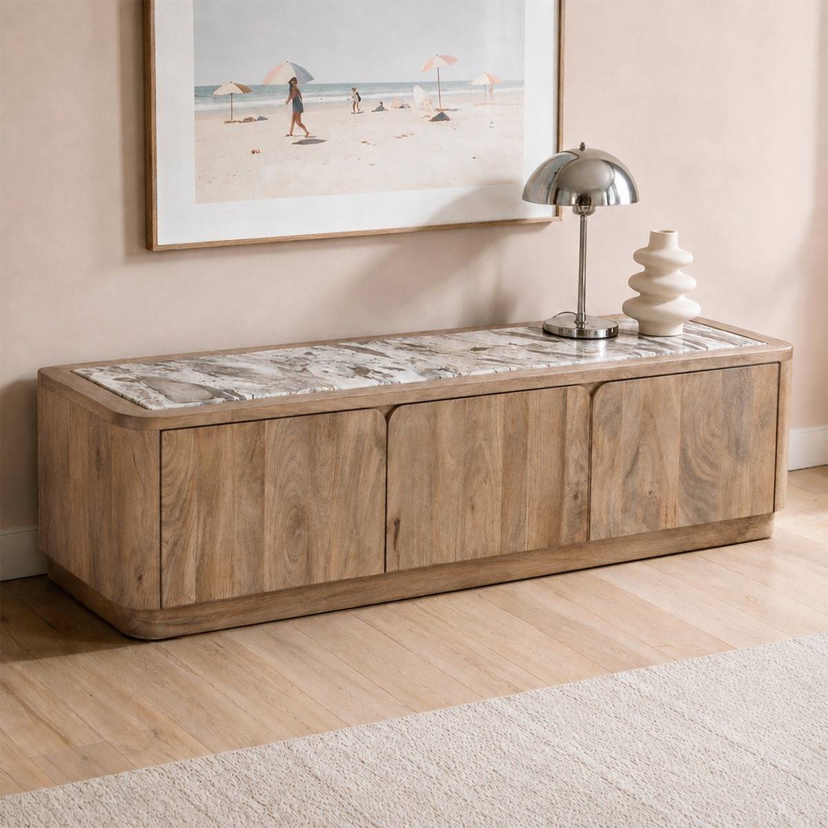 Meuble TV en bois de manguier et en marbre Luméya