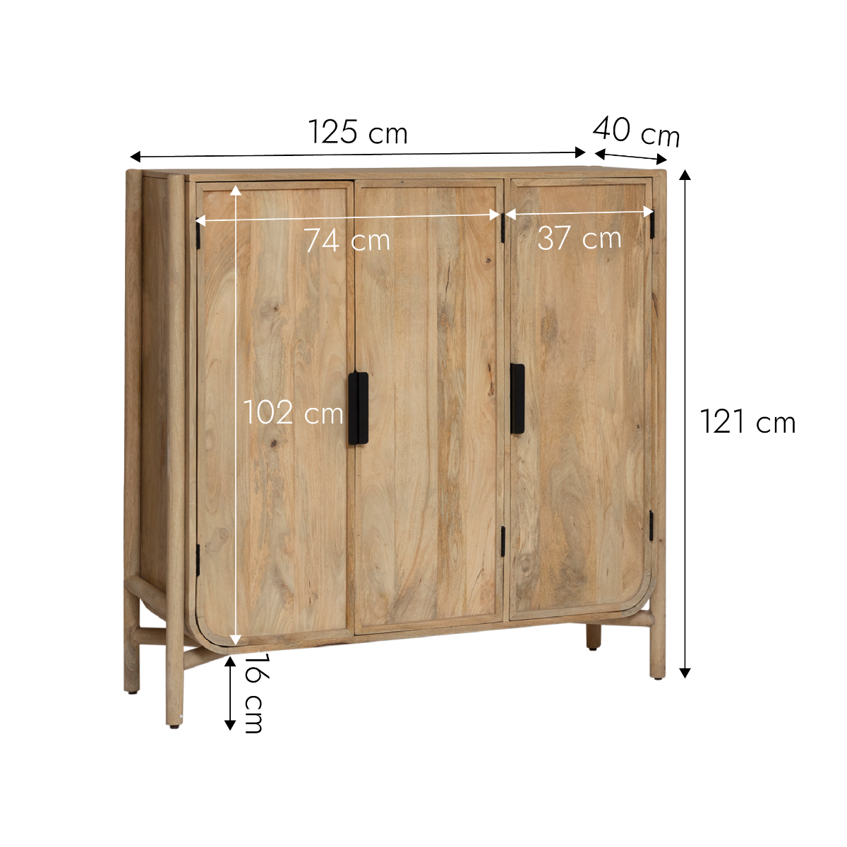 Buffet 3 portes en bois de manguier Nova