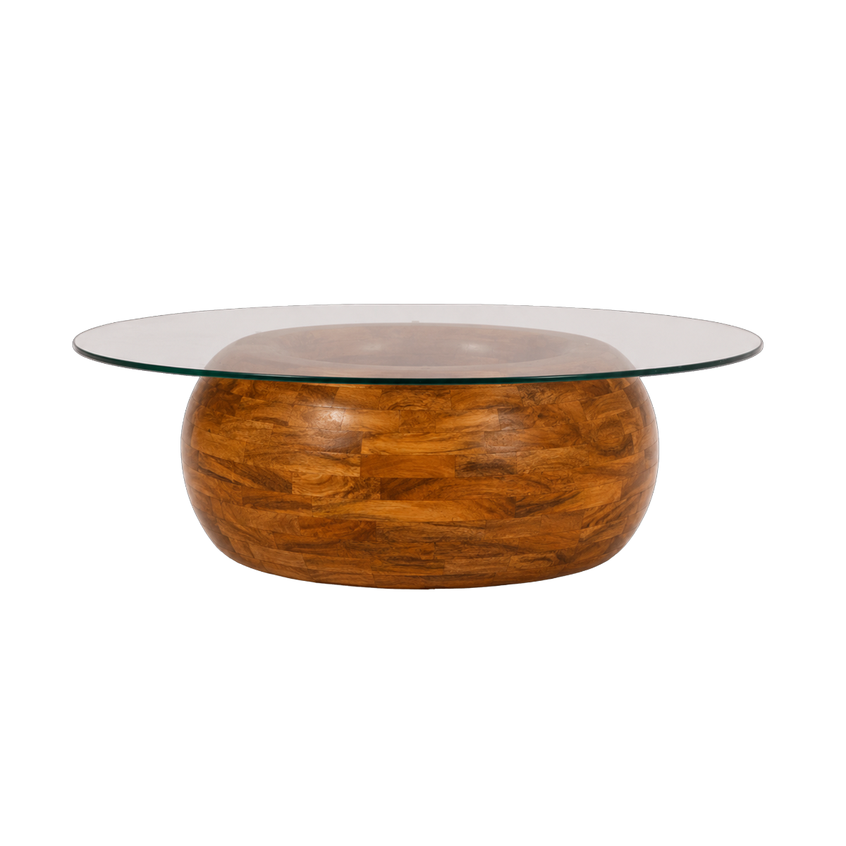Table basse en bois de manguier miel et verre Nerys