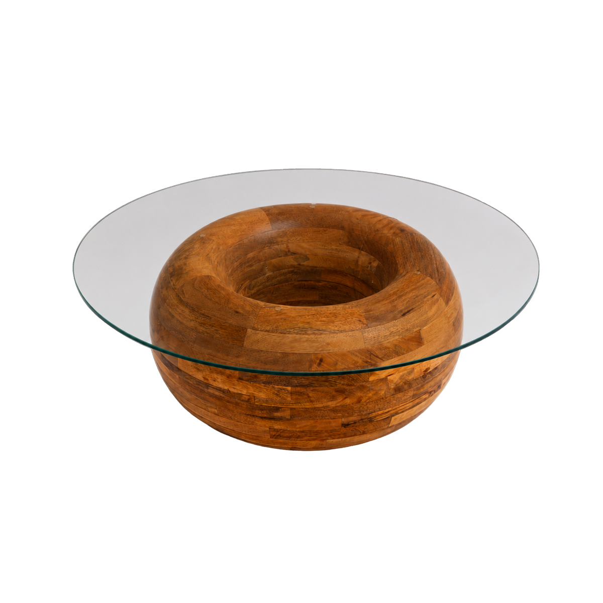 Table basse en bois de manguier miel et verre Nerys