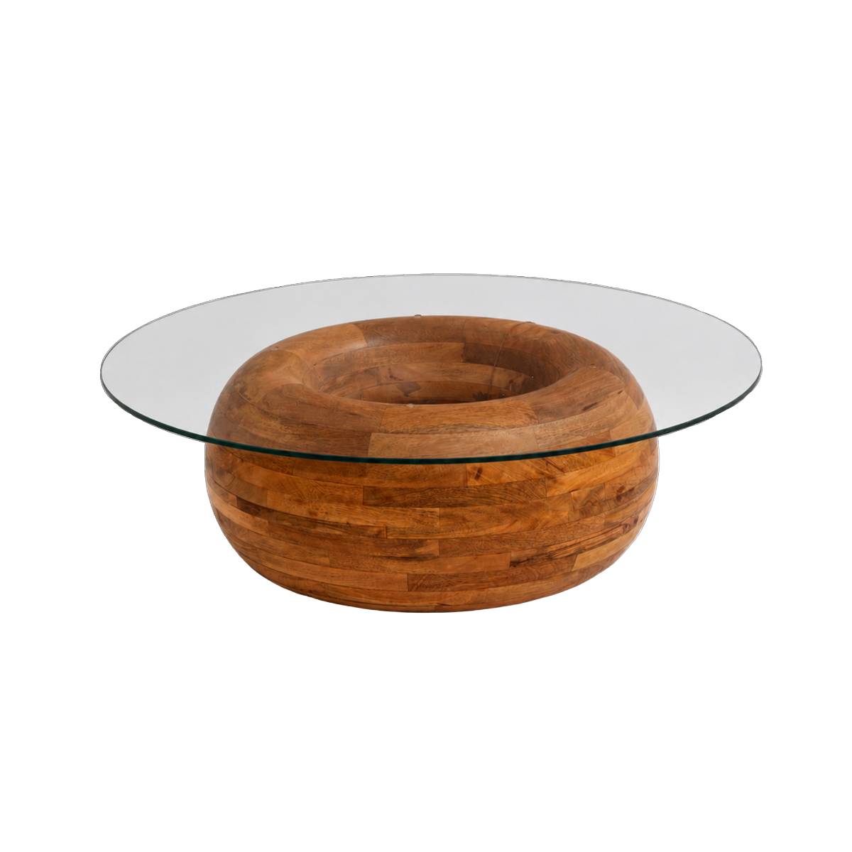 Table basse en bois de manguier miel et verre Nerys