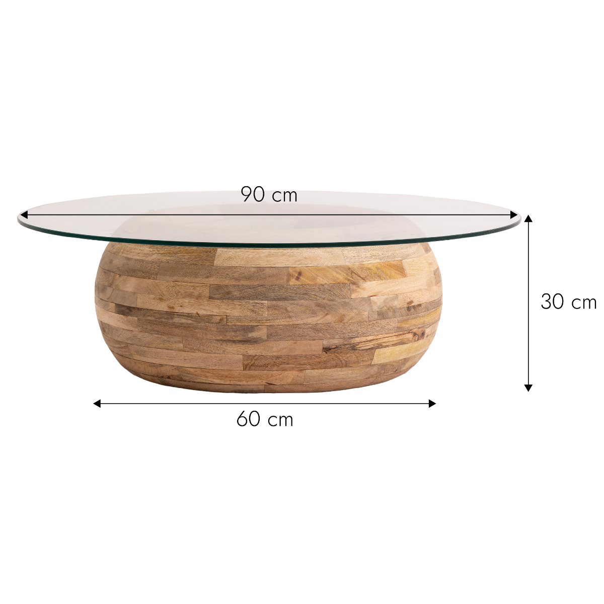 Table basse en bois de manguier et verre Nerys