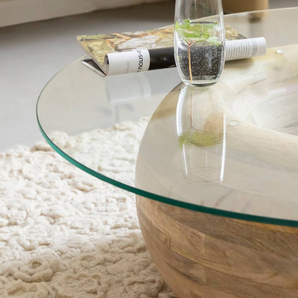 Table basse en bois de manguier et verre Nerys