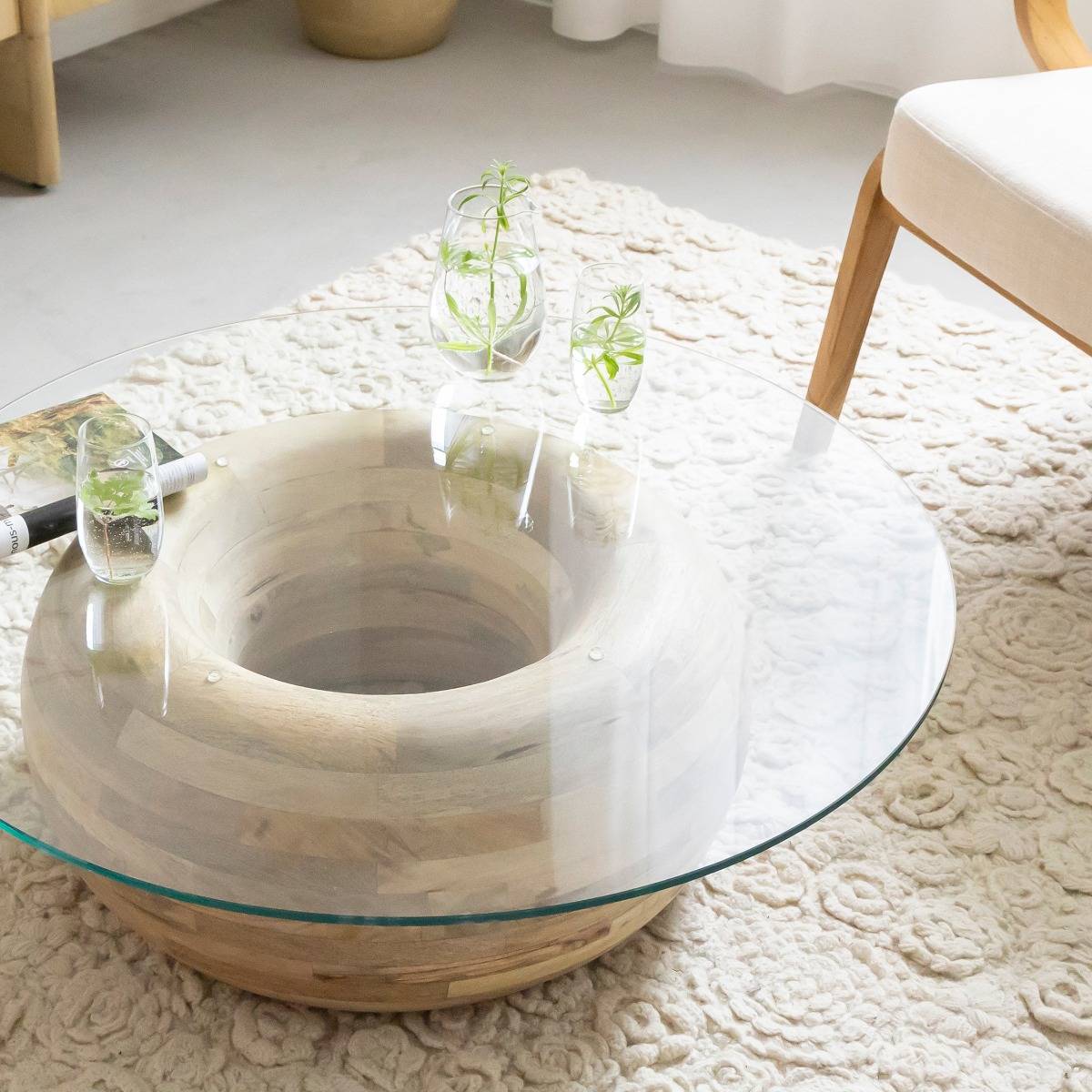 Table basse en bois de manguier et verre Nerys