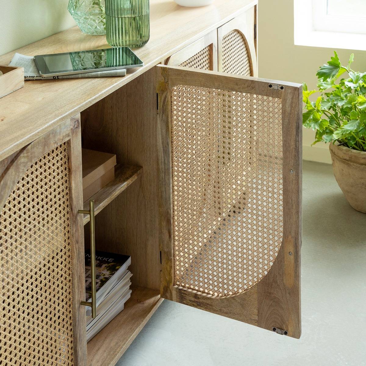 Buffet en bois de manguier et cannage Thora