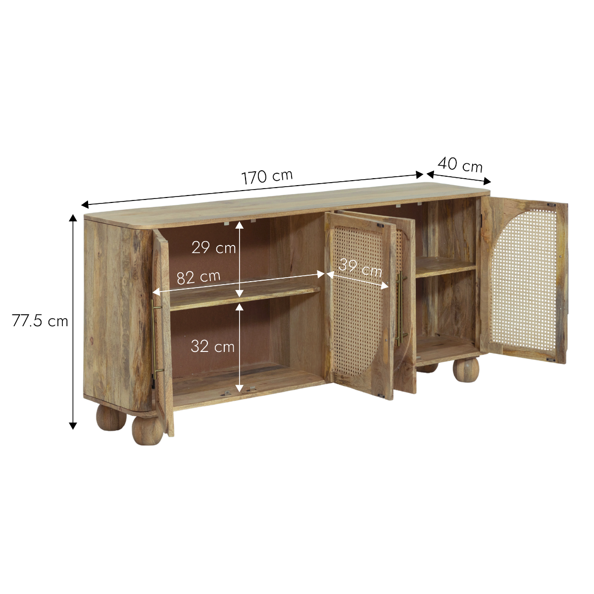 Buffet en bois de manguier et cannage Thora