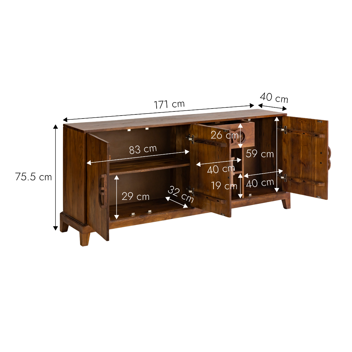 Buffet 3 portes en bois d'acacia Quilla