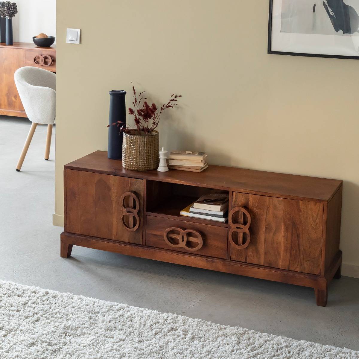 Meuble TV en bois d'acacia Quilla