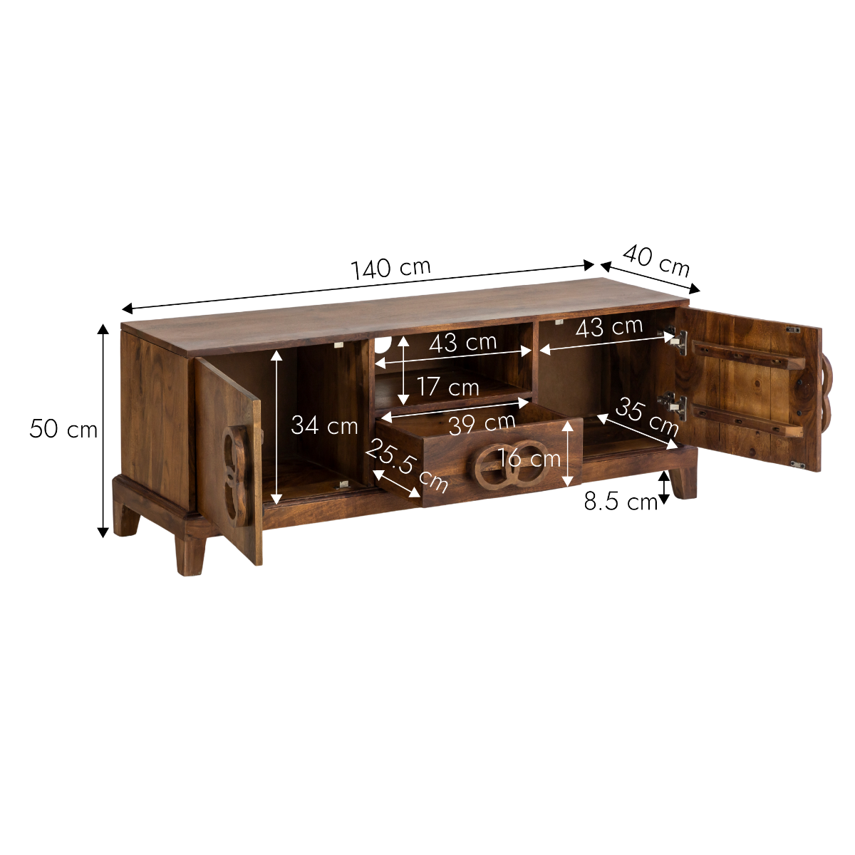 Meuble TV en bois d'acacia Quilla