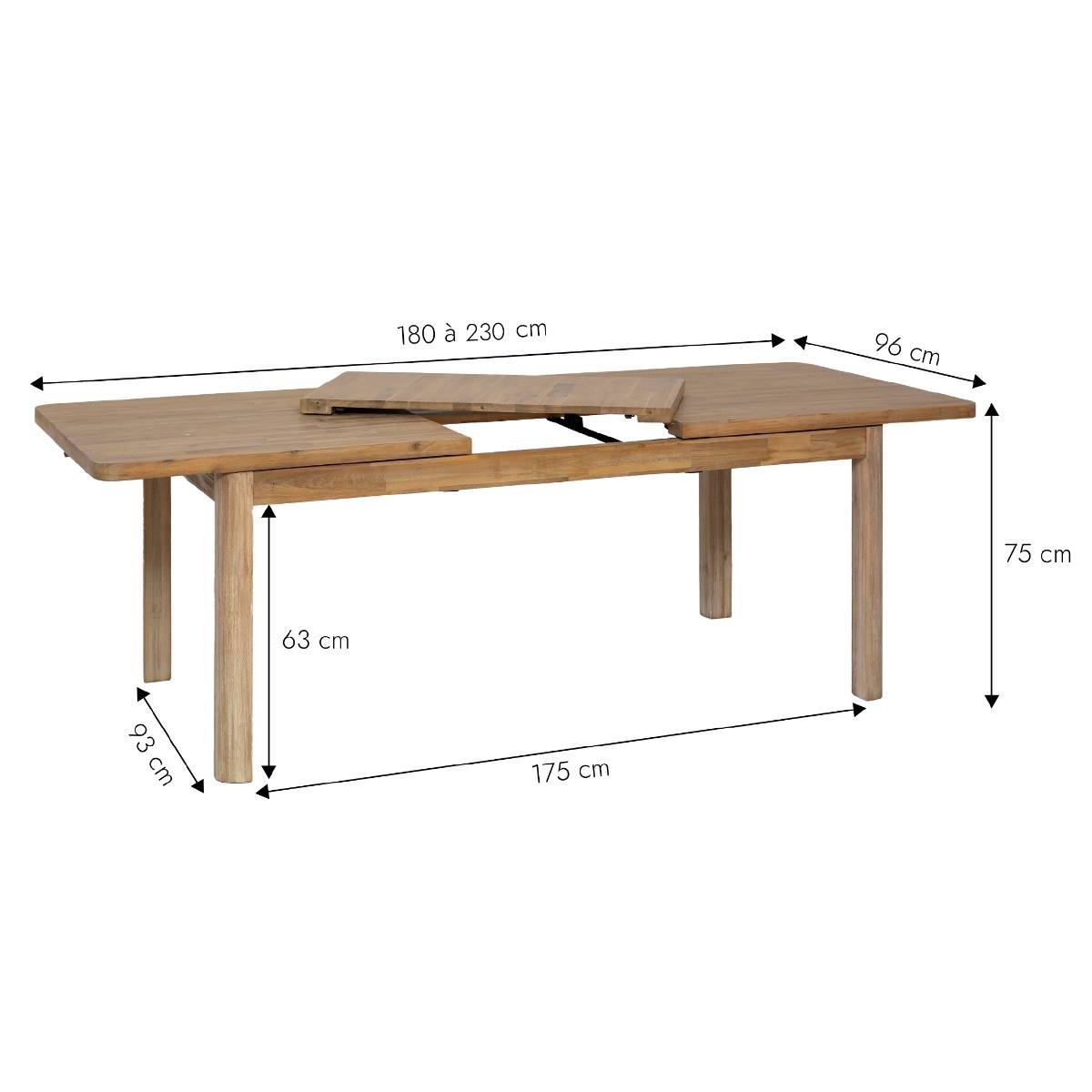 Table à manger rectangle en bois avec allonges en acacia Marin