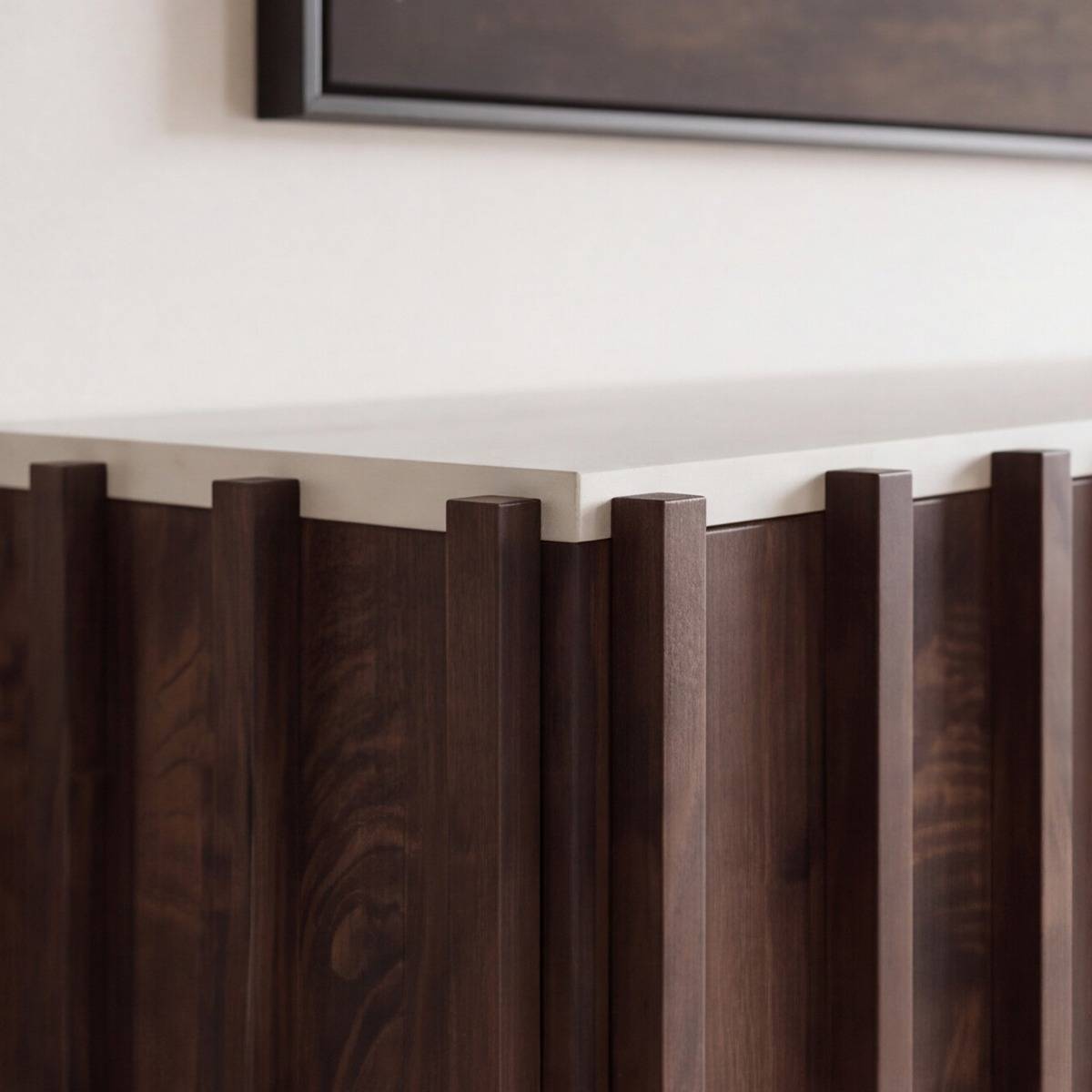 Buffet en bois de manguier et plateau blanc Lilith