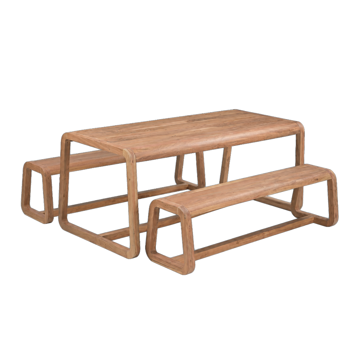 Table à manger + 2 bancs en bois d'acacia Kalani