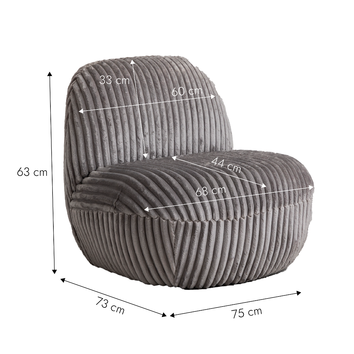 Fauteuil confort en velours côtelé gris Soléa