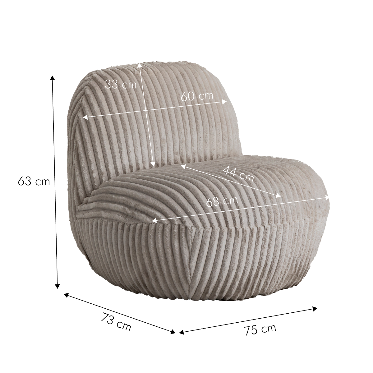 Fauteuil confort en velours côtelé beige écru Soléa