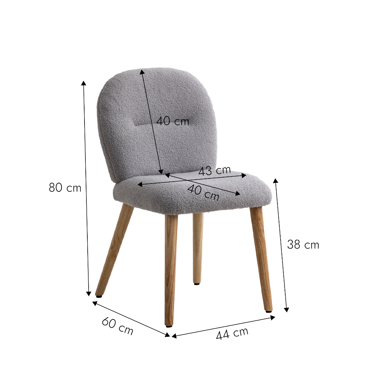Chaise en tissu bouclette grise Kanoa (lot de 2)