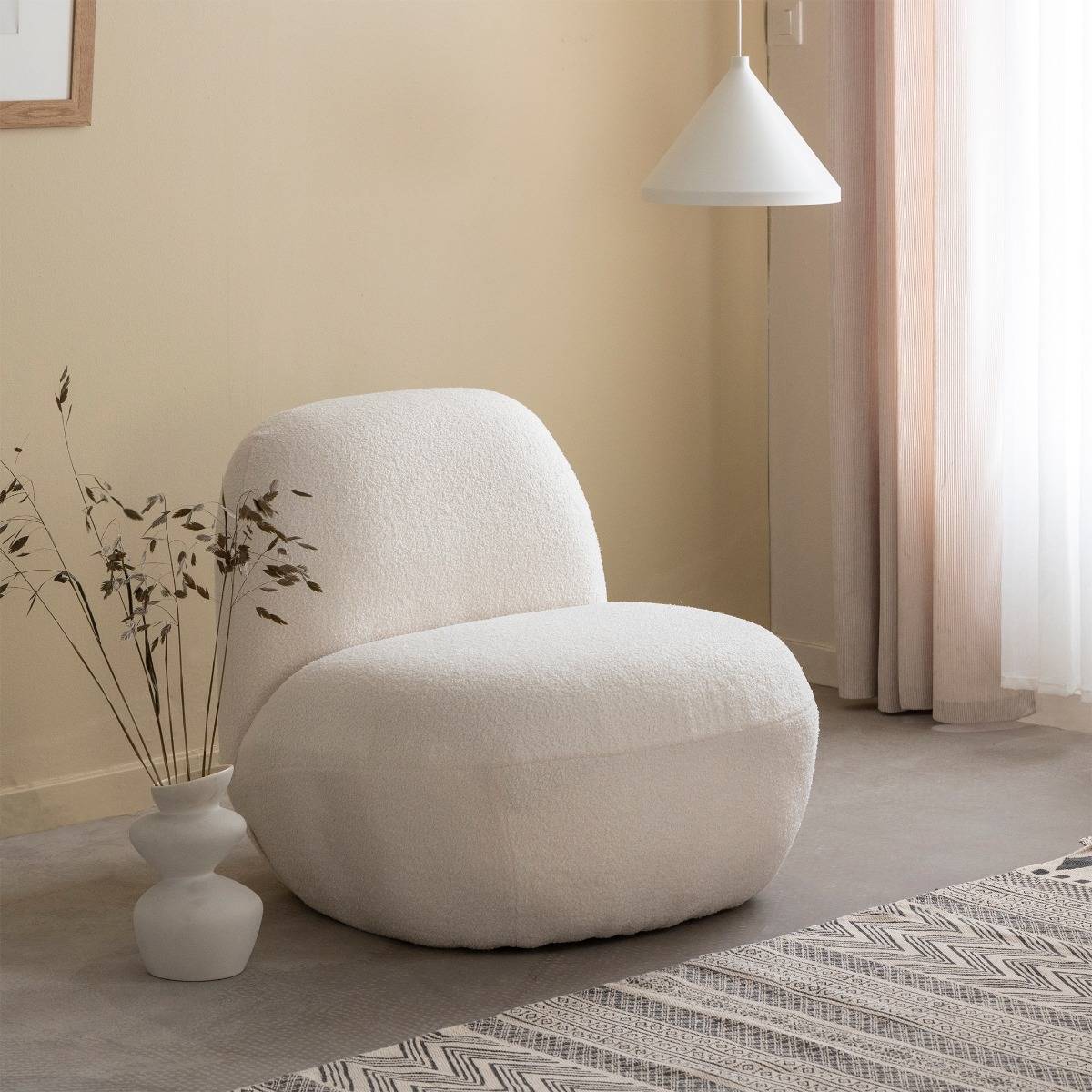 Fauteuil confort en tissu bouclette blanc Soléa