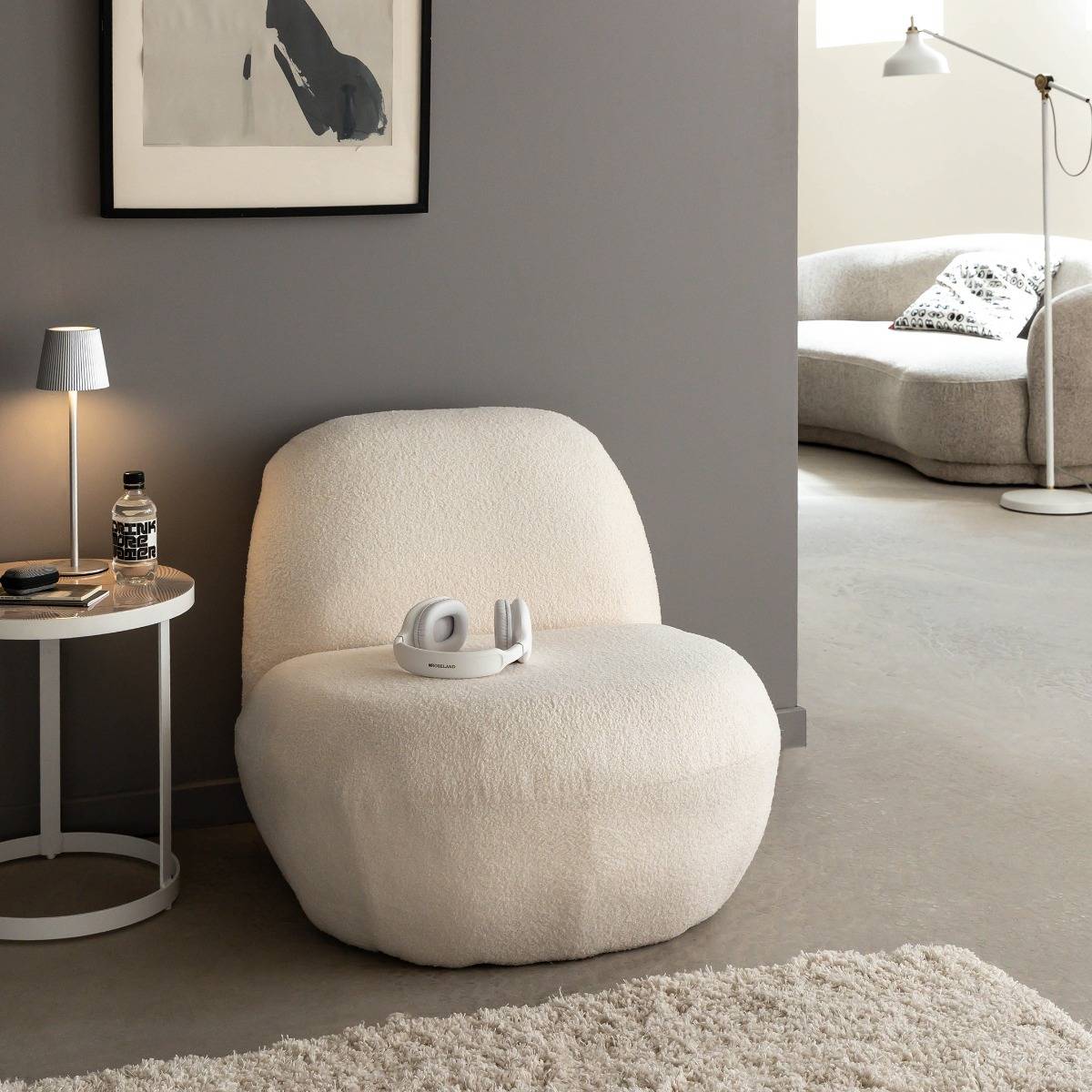 Fauteuil confort en tissu bouclette blanc Soléa