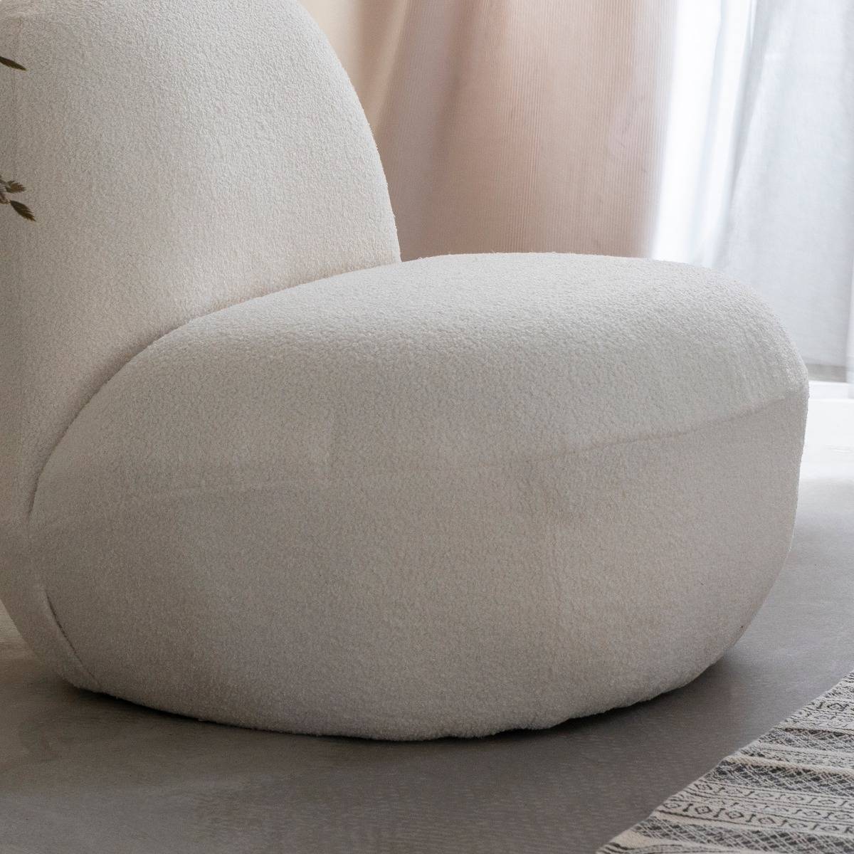 Fauteuil confort en tissu bouclette blanc Soléa