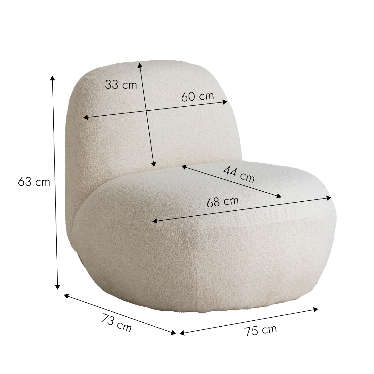 Fauteuil confort en tissu bouclette blanc Soléa