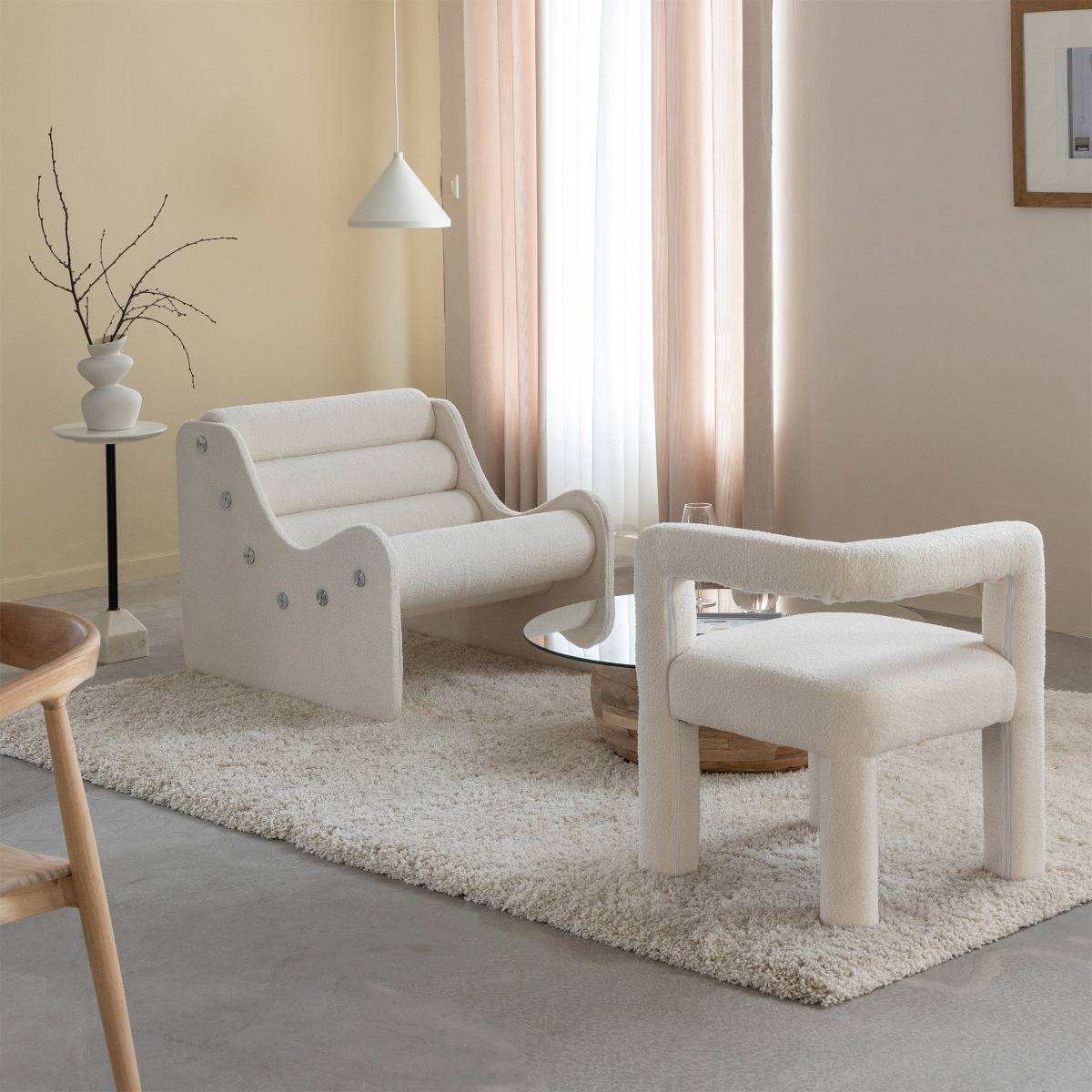 Chaise d'angle en tissu bouclette blanche Soléa