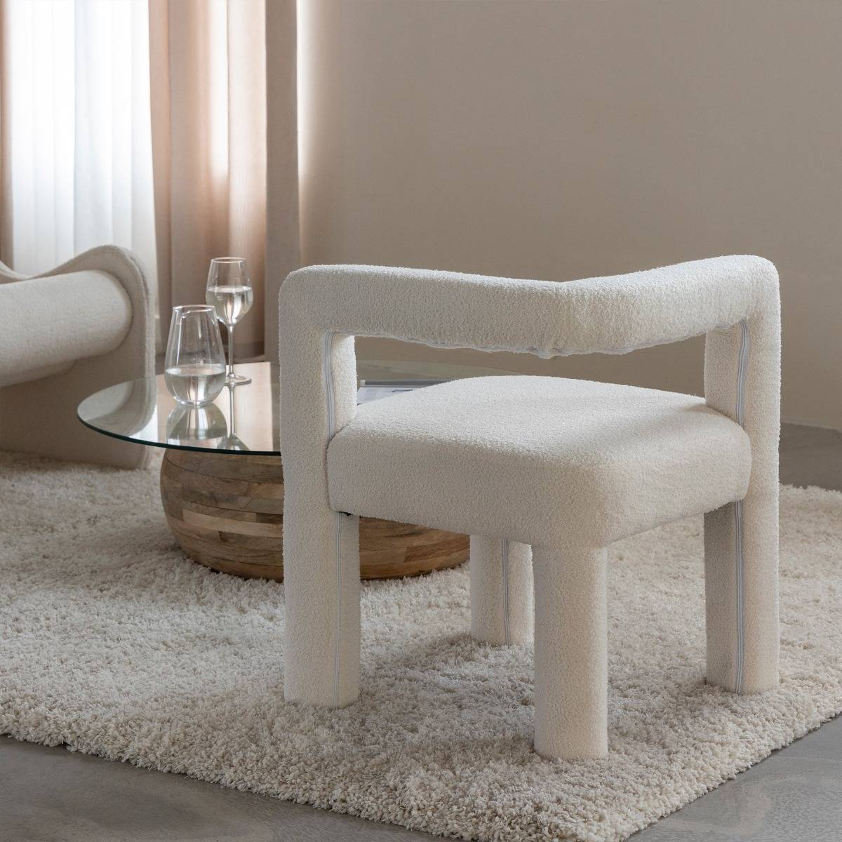 Chaise d'angle en tissu bouclette blanche Soléa