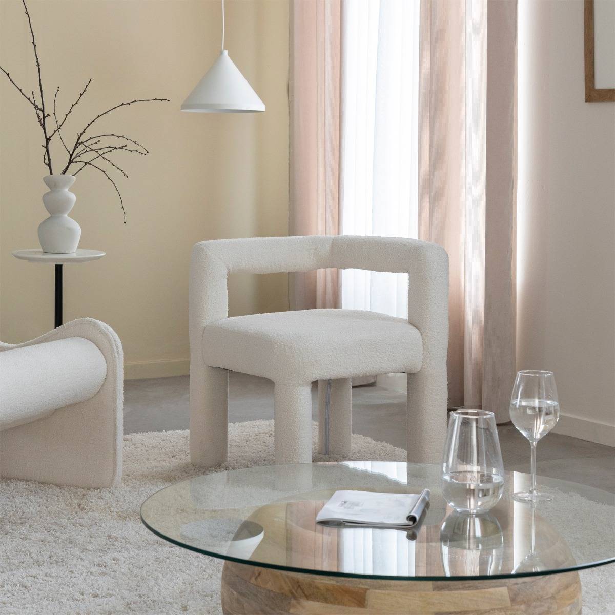 Chaise d'angle en tissu bouclette blanche Soléa