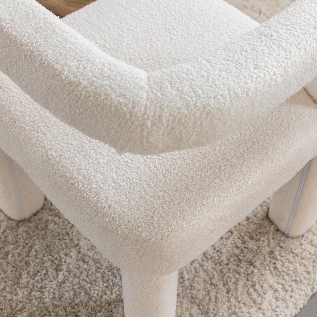 Chaise d'angle en tissu bouclette blanche Soléa