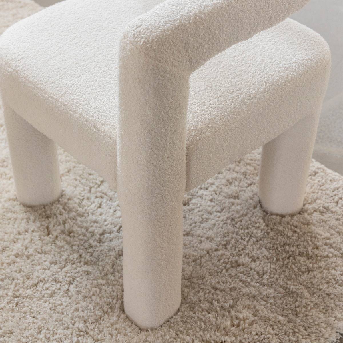 Chaise d'angle en tissu bouclette blanche Soléa